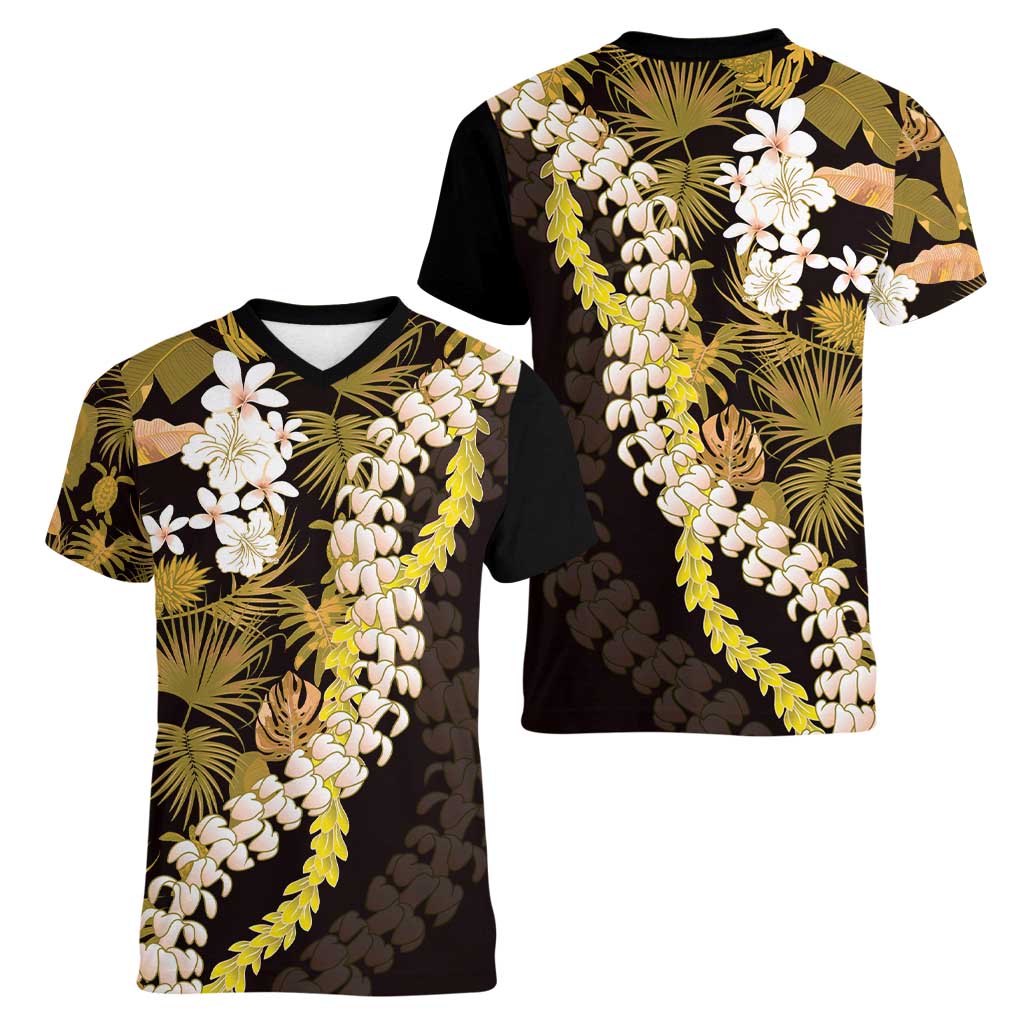 Kula Aloha Hawaii Lei Women V-Neck T-Shirt Tropical Flowers Elegant Vibe - Polynesian Pride