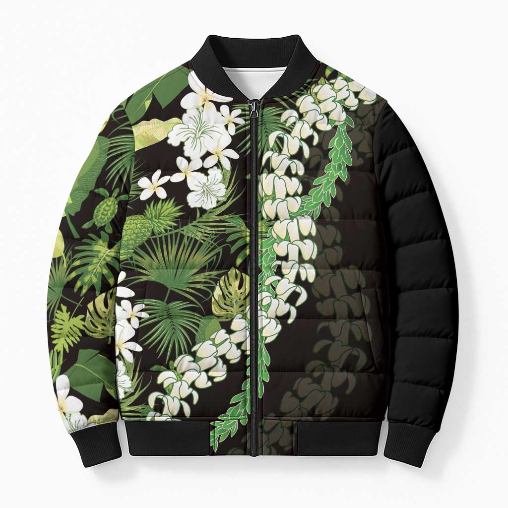Omaomao Aloha Hawaii Lei Bomber Puffer Jacket Tropical Flowers Elegant Vibe LT14 Unisex Green - Polynesian Pride