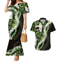 Omaomao Aloha Hawaii Lei Couples Matching Mermaid Dress and Hawaiian Shirt Tropical Flowers Elegant Vibe LT14 Green - Polynesian Pride