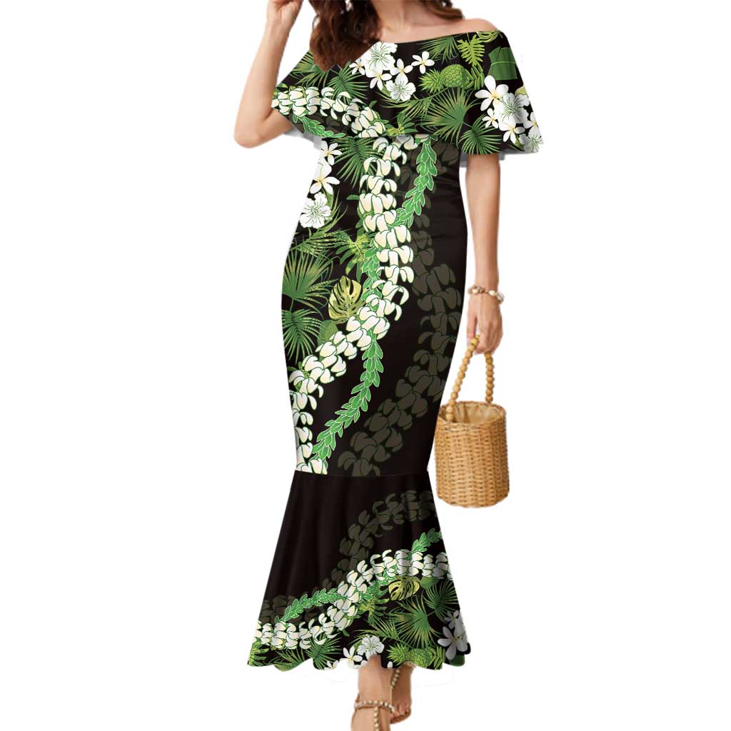 Omaomao Aloha Hawaii Lei Family Matching Mermaid Dress and Hawaiian Shirt Tropical Flowers Elegant Vibe LT14 Mom's Dress Green - Polynesian Pride