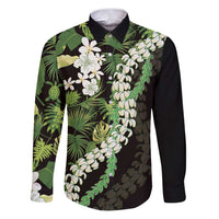 Omaomao Aloha Hawaii Lei Family Matching Puletasi and Hawaiian Shirt Tropical Flowers Elegant Vibe LT14 Dad's Shirt - Long Sleeve Green - Polynesian Pride