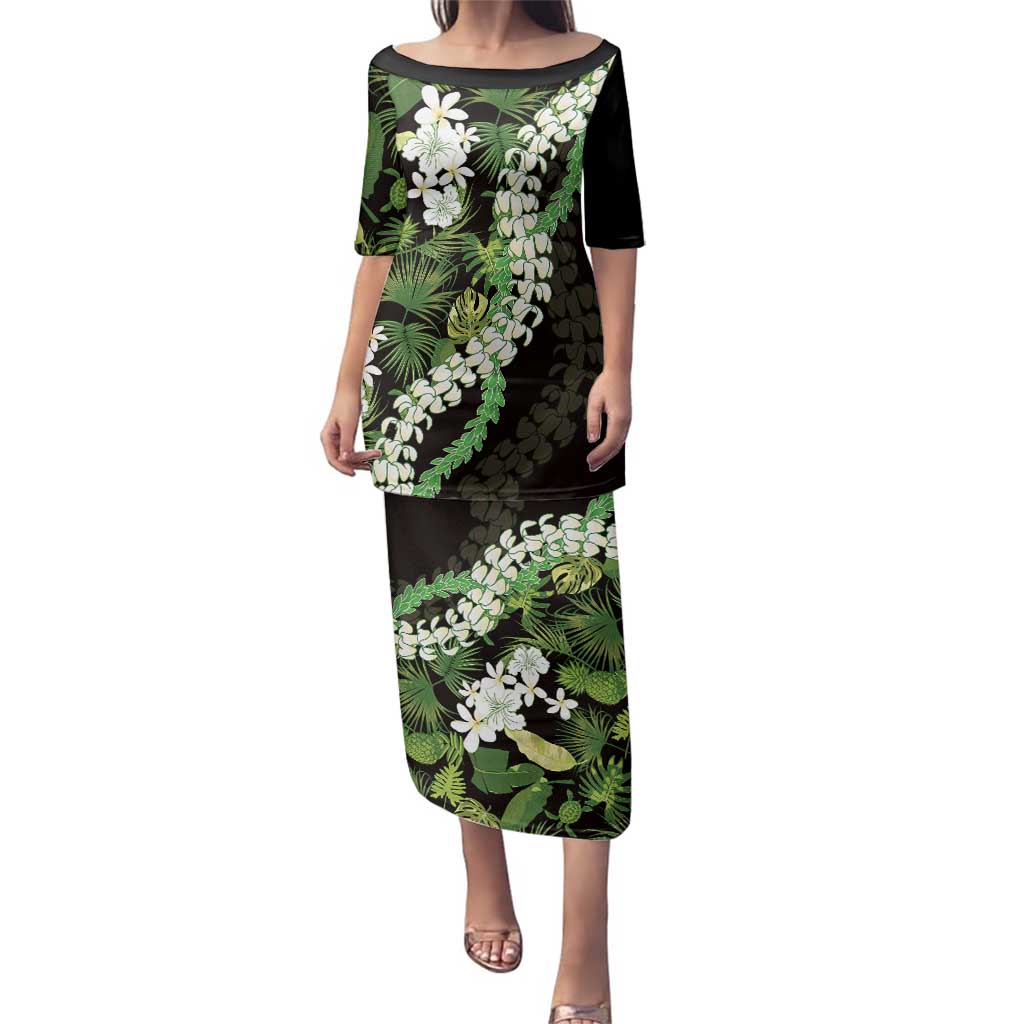 Omaomao Aloha Hawaii Lei Family Matching Puletasi and Hawaiian Shirt Tropical Flowers Elegant Vibe LT14 Mom's Dress Green - Polynesian Pride