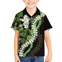 Omaomao Aloha Hawaii Lei Family Matching Short Sleeve Bodycon Dress and Hawaiian Shirt Tropical Flowers Elegant Vibe LT14 Son's Shirt Green - Polynesian Pride
