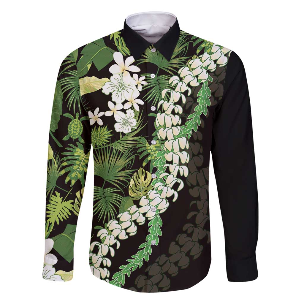 Omaomao Aloha Hawaii Lei Family Matching Tank Maxi Dress and Hawaiian Shirt Tropical Flowers Elegant Vibe LT14 Dad's Shirt - Long Sleeve Green - Polynesian Pride