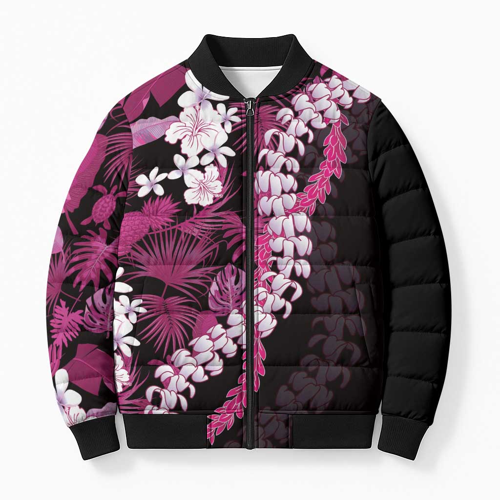 Akala Aloha Hawaii Lei Bomber Puffer Jacket Tropical Flowers Elegant Vibe LT14 Unisex Pink - Polynesian Pride
