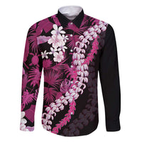Akala Aloha Hawaii Lei Family Matching Long Sleeve Bodycon Dress and Hawaiian Shirt Tropical Flowers Elegant Vibe LT14 Dad's Shirt - Long Sleeve Pink - Polynesian Pride