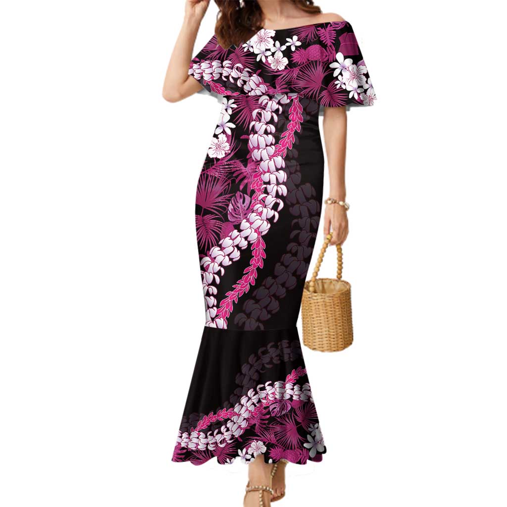 Akala Aloha Hawaii Lei Family Matching Mermaid Dress and Hawaiian Shirt Tropical Flowers Elegant Vibe LT14 Mom's Dress Pink - Polynesian Pride