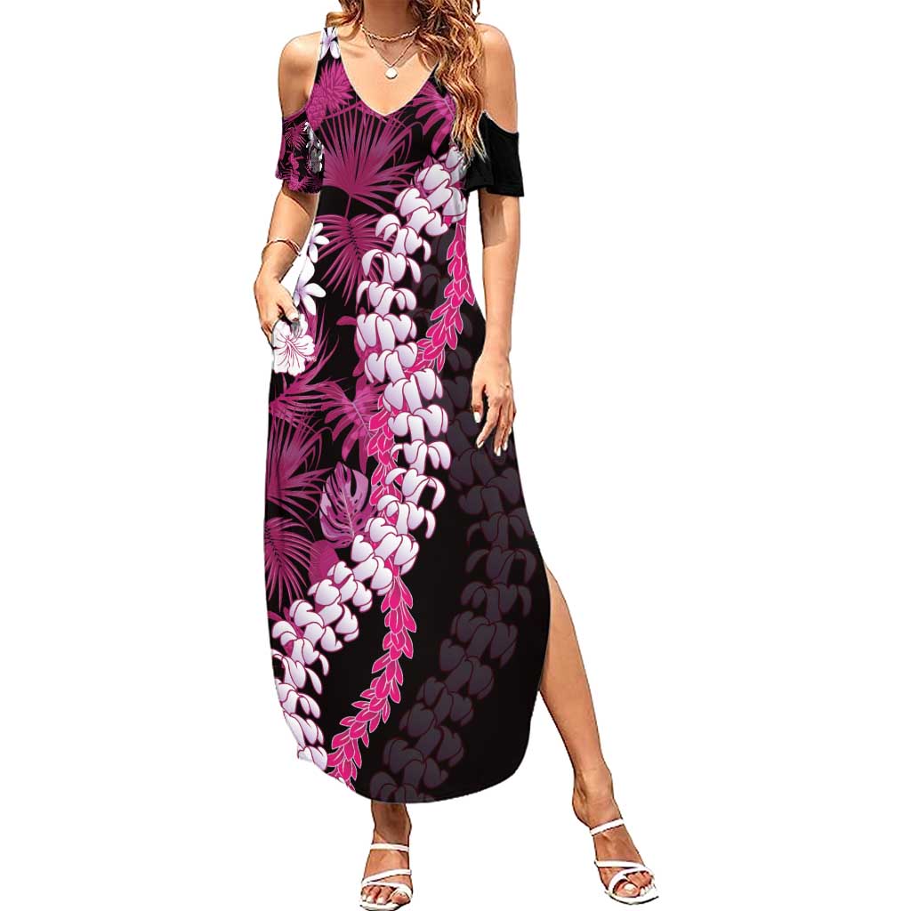 Akala Aloha Hawaii Lei Family Matching Summer Maxi Dress and Hawaiian Shirt Tropical Flowers Elegant Vibe LT14 Mom's Dress Pink - Polynesian Pride