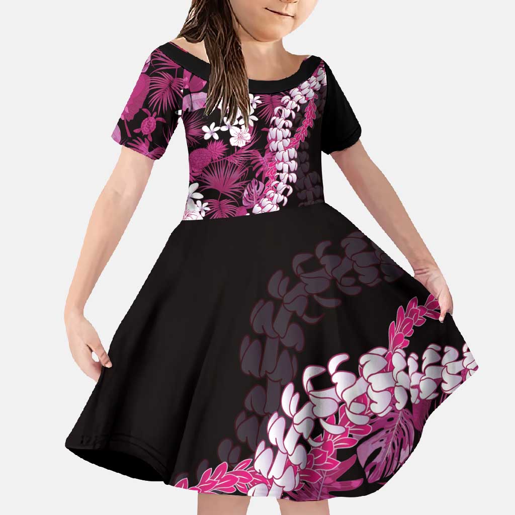 Akala Aloha Hawaii Lei Family Matching Tank Maxi Dress and Hawaiian Shirt Tropical Flowers Elegant Vibe LT14 Daughter's Dress Pink - Polynesian Pride