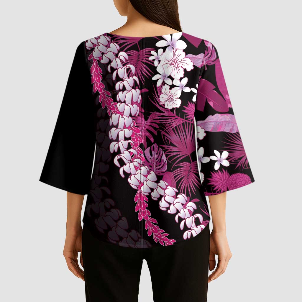 Akala Aloha Hawaii Lei Kimono Sleeve Blouse Tropical Flowers Elegant Vibe - Polynesian Pride
