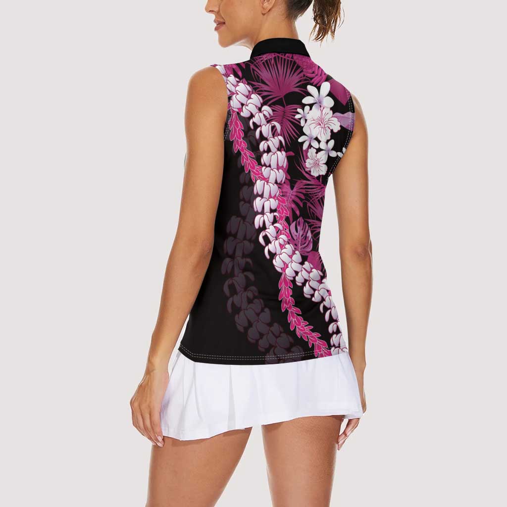 Akala Aloha Hawaii Lei Women Sleeveless Polo Shirt Tropical Flowers Elegant Vibe - Polynesian Pride