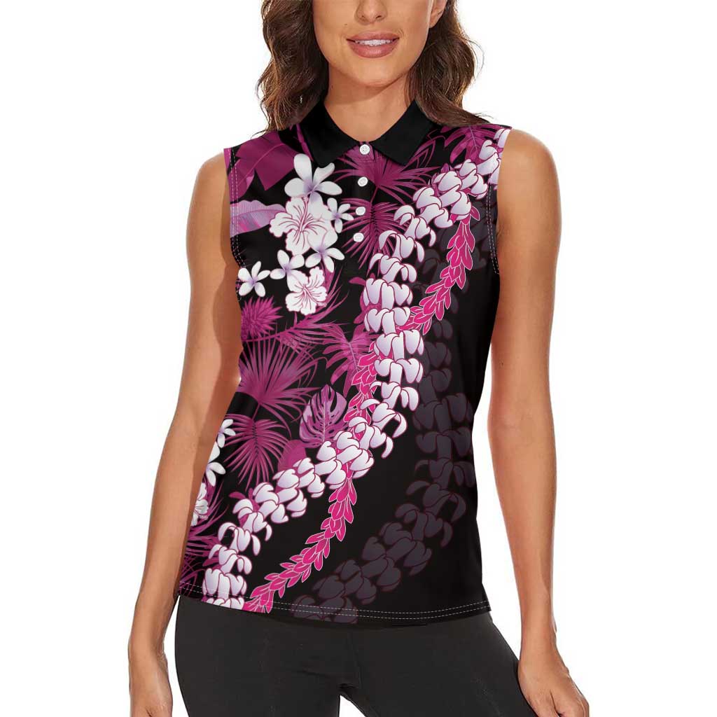 Akala Aloha Hawaii Lei Women Sleeveless Polo Shirt Tropical Flowers Elegant Vibe - Polynesian Pride