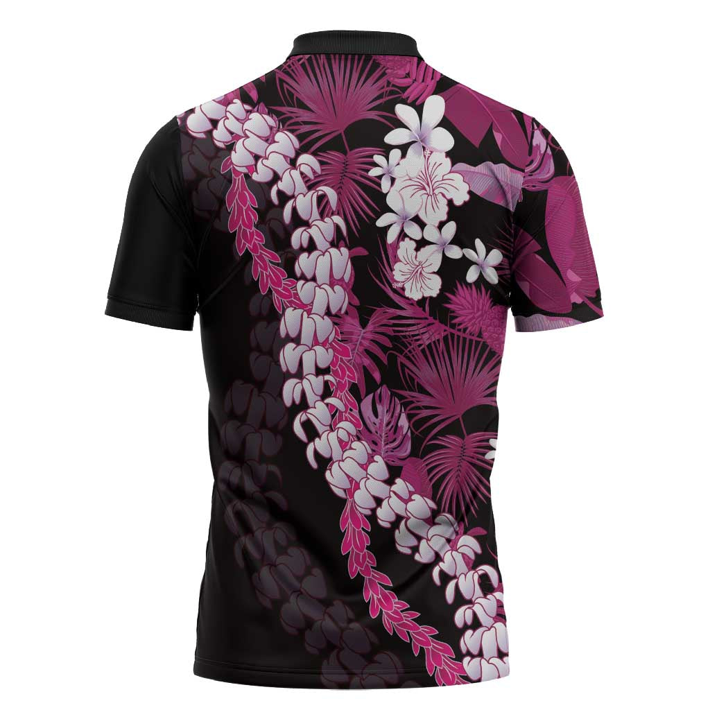 Akala Aloha Hawaii Lei Zipper Polo Shirt Tropical Flowers Elegant Vibe - Polynesian Pride