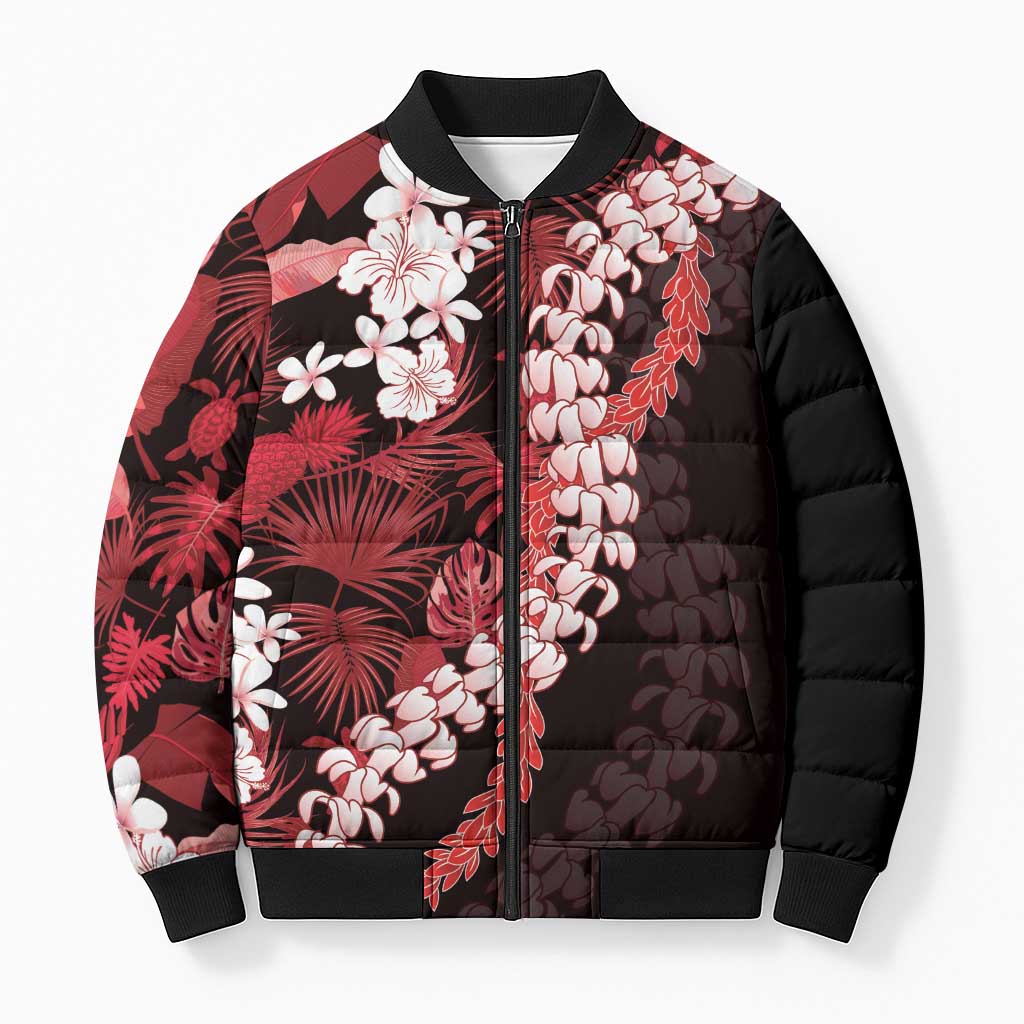 Ulaula Aloha Hawaii Lei Bomber Puffer Jacket Tropical Flowers Elegant Vibe LT14 Unisex Red - Polynesian Pride