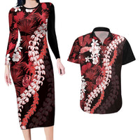 Ulaula Aloha Hawaii Lei Couples Matching Long Sleeve Bodycon Dress and Hawaiian Shirt Tropical Flowers Elegant Vibe LT14 Red - Polynesian Pride