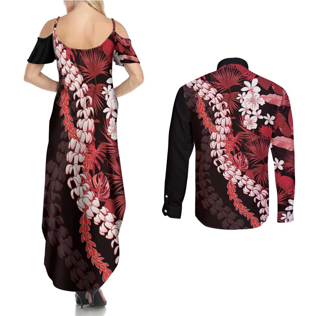Ulaula Aloha Hawaii Lei Couples Matching Summer Maxi Dress and Long Sleeve Button Shirt Tropical Flowers Elegant Vibe LT14 - Polynesian Pride