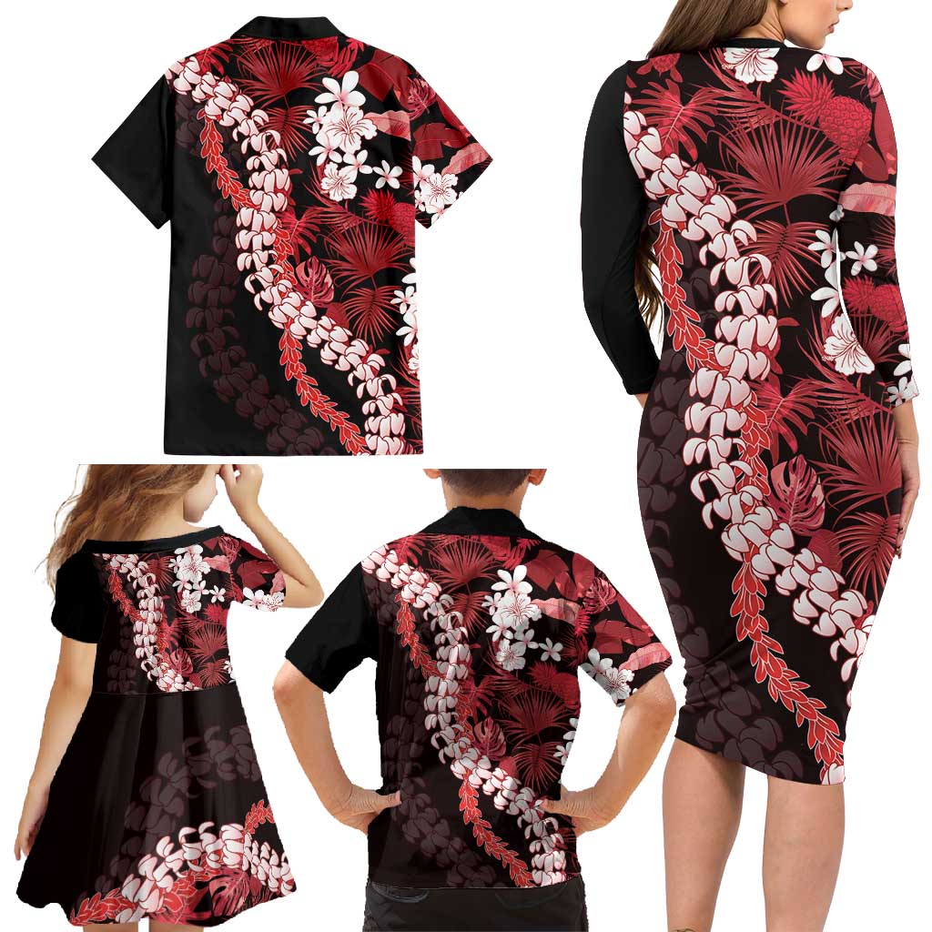Ulaula Aloha Hawaii Lei Family Matching Long Sleeve Bodycon Dress and Hawaiian Shirt Tropical Flowers Elegant Vibe LT14 - Polynesian Pride