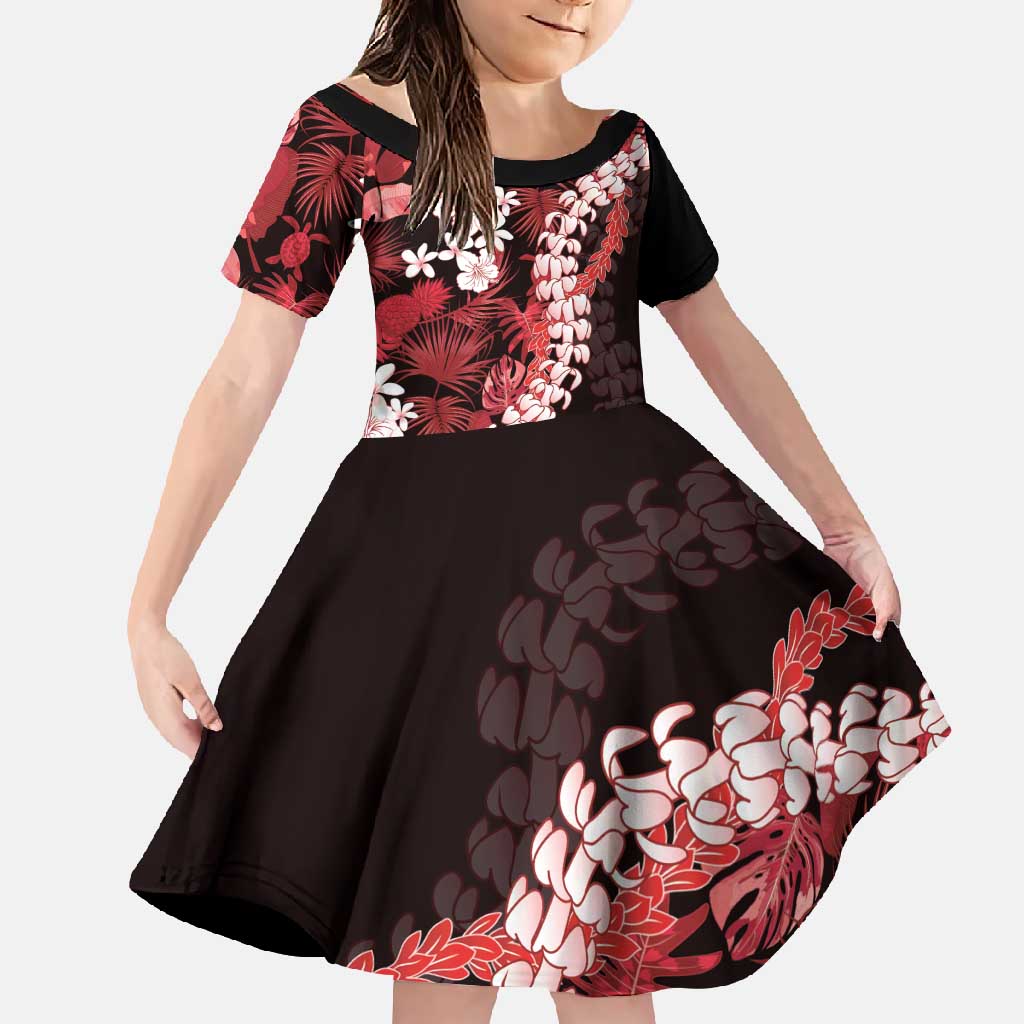 Ulaula Aloha Hawaii Lei Family Matching Mermaid Dress and Hawaiian Shirt Tropical Flowers Elegant Vibe LT14 Daughter's Dress Red - Polynesian Pride