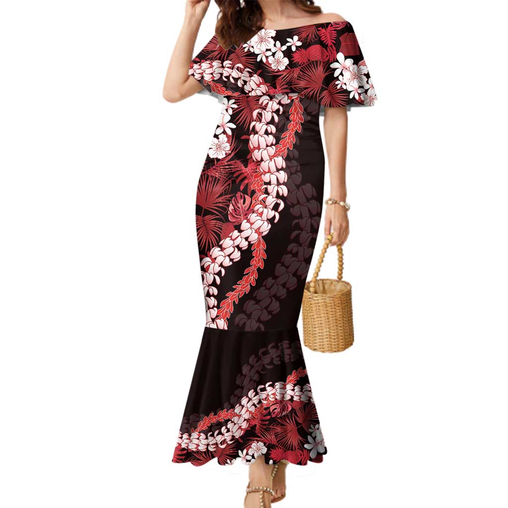 Ulaula Aloha Hawaii Lei Family Matching Mermaid Dress and Hawaiian Shirt Tropical Flowers Elegant Vibe LT14 Mom's Dress Red - Polynesian Pride