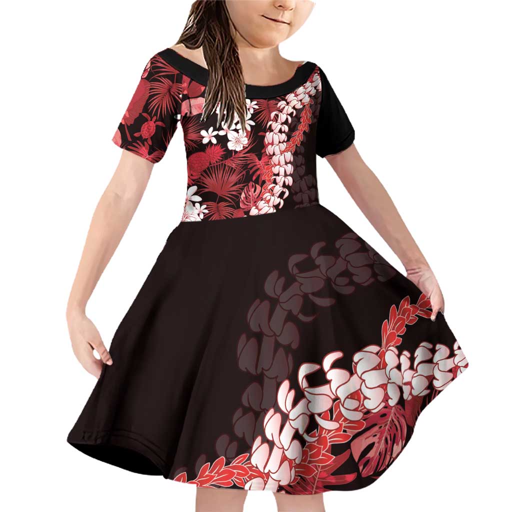 Ulaula Aloha Hawaii Lei Family Matching Off Shoulder Short Dress and Hawaiian Shirt Tropical Flowers Elegant Vibe LT14 Daughter's Dress Red - Polynesian Pride