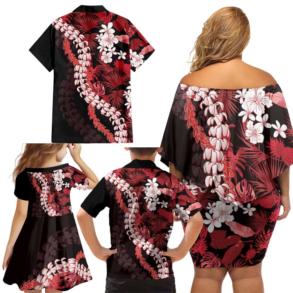 Ulaula Aloha Hawaii Lei Family Matching Off Shoulder Short Dress and Hawaiian Shirt Tropical Flowers Elegant Vibe LT14 - Polynesian Pride