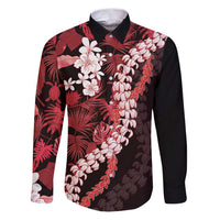 Ulaula Aloha Hawaii Lei Family Matching Puletasi and Hawaiian Shirt Tropical Flowers Elegant Vibe LT14 Dad's Shirt - Long Sleeve Red - Polynesian Pride