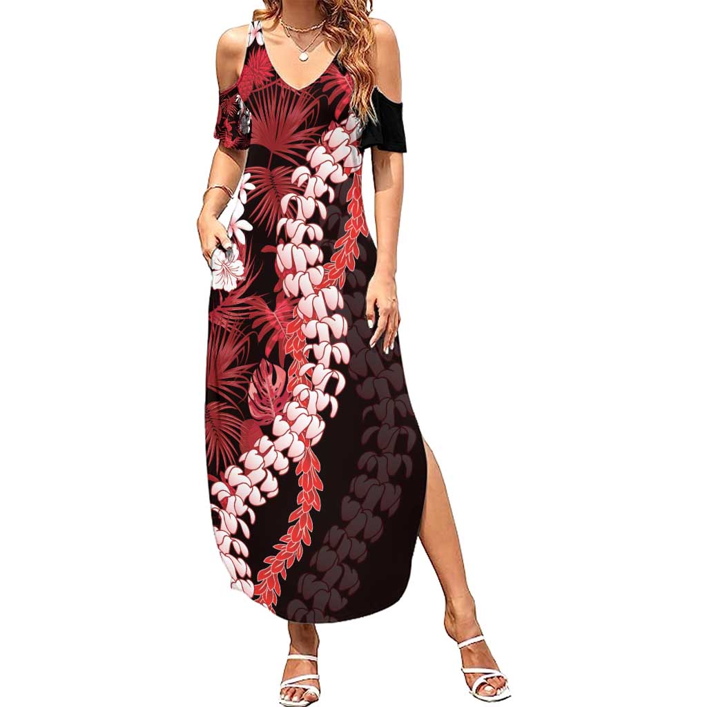 Ulaula Aloha Hawaii Lei Family Matching Summer Maxi Dress and Hawaiian Shirt Tropical Flowers Elegant Vibe LT14 Mom's Dress Red - Polynesian Pride
