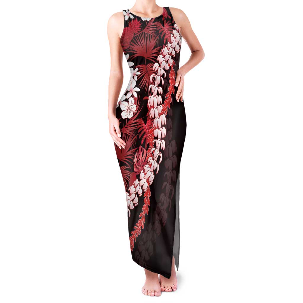 Ulaula Aloha Hawaii Lei Family Matching Tank Maxi Dress and Hawaiian Shirt Tropical Flowers Elegant Vibe LT14 Mom's Dress Red - Polynesian Pride
