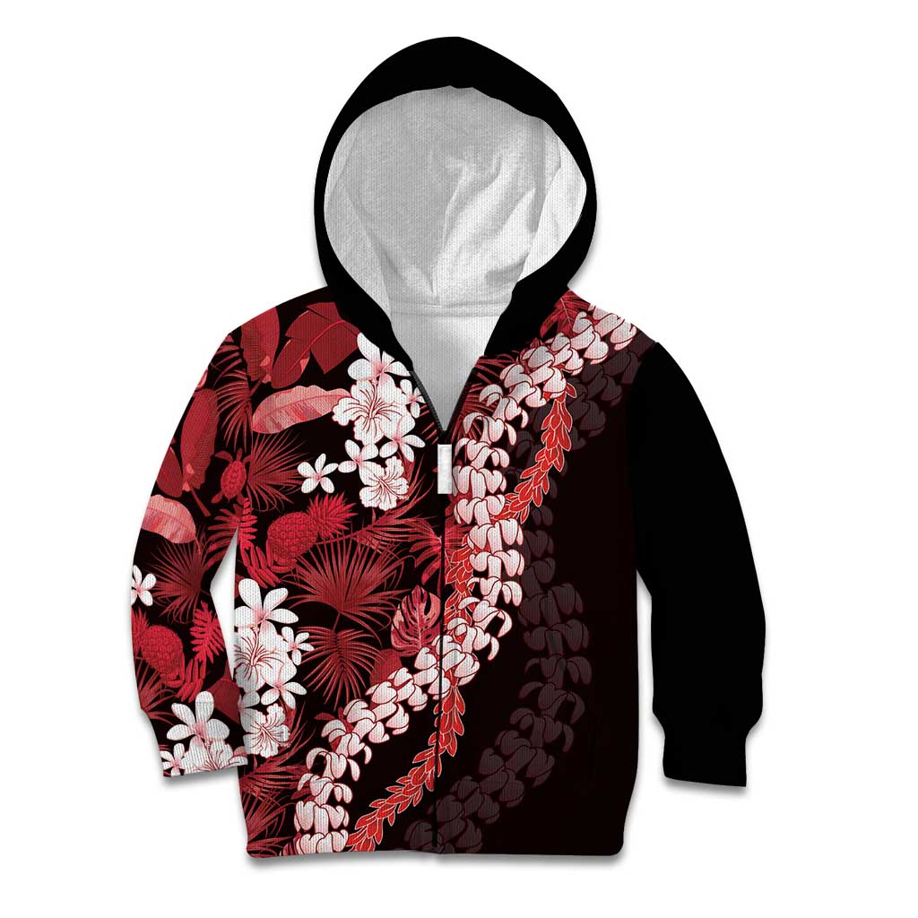 Ulaula Aloha Hawaii Lei Kid Hoodie Tropical Flowers Elegant Vibe LT14 Zip Hoodie Red - Polynesian Pride