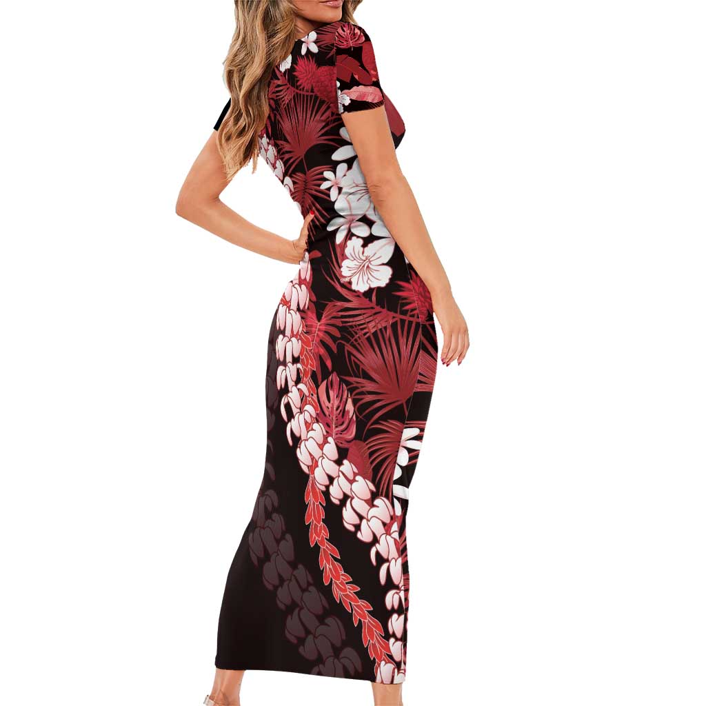 Ulaula Aloha Hawaii Lei Short Sleeve Bodycon Dress Tropical Flowers Elegant Vibe - Polynesian Pride