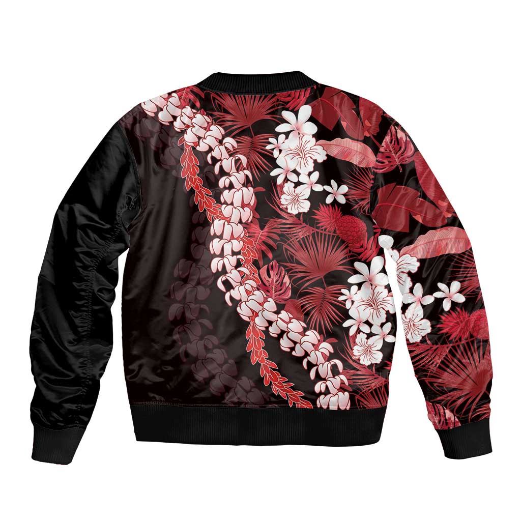 Ulaula Aloha Hawaii Lei Sleeve Zip Bomber Jacket Tropical Flowers Elegant Vibe - Polynesian Pride