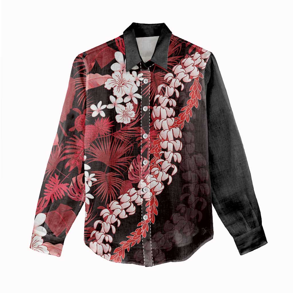 Ulaula Aloha Hawaii Lei Women Casual Shirt Tropical Flowers Elegant Vibe - Polynesian Pride