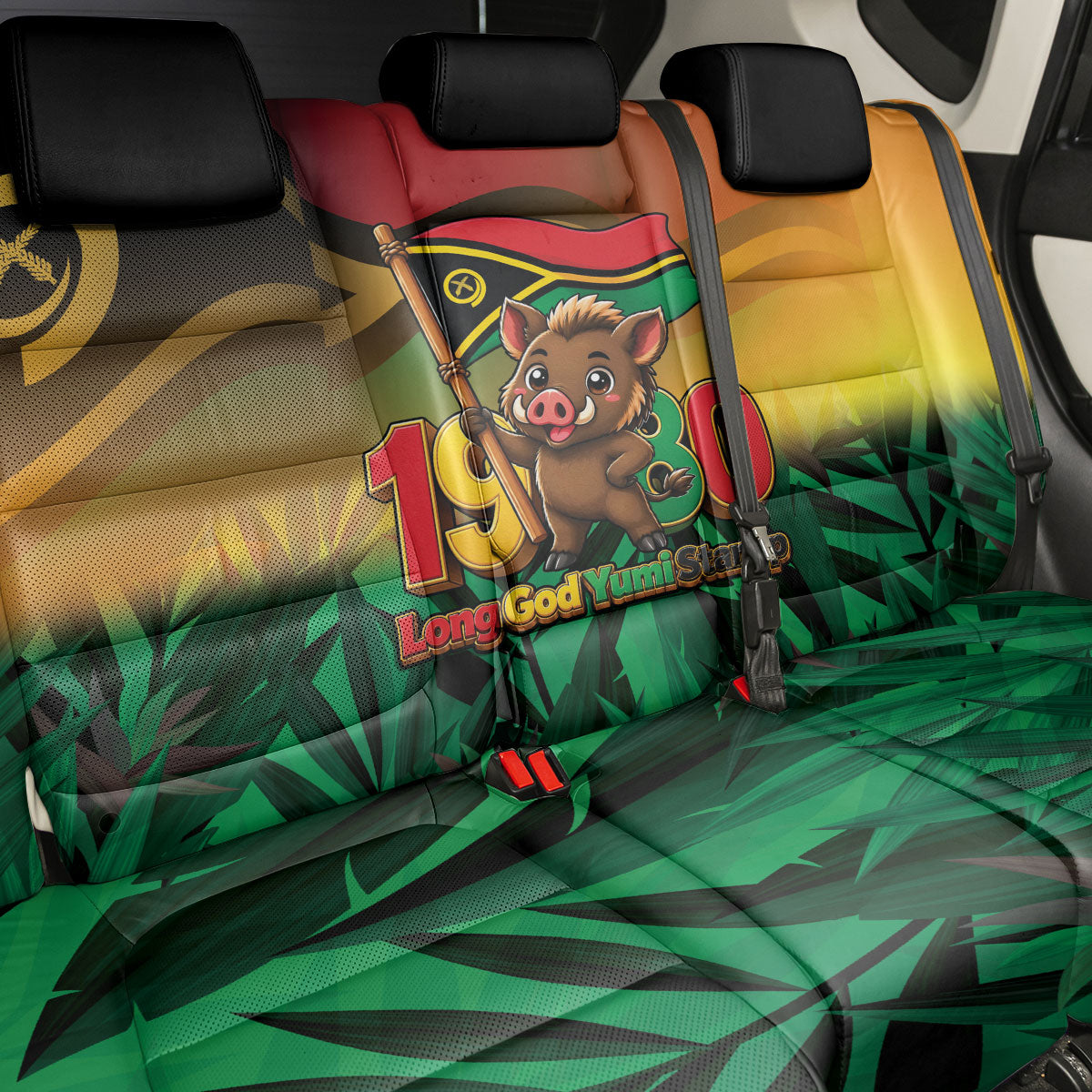 Vanuatu Independence Day Back Car Seat Cover Chibi Boar Proud To Be A Ni-Van