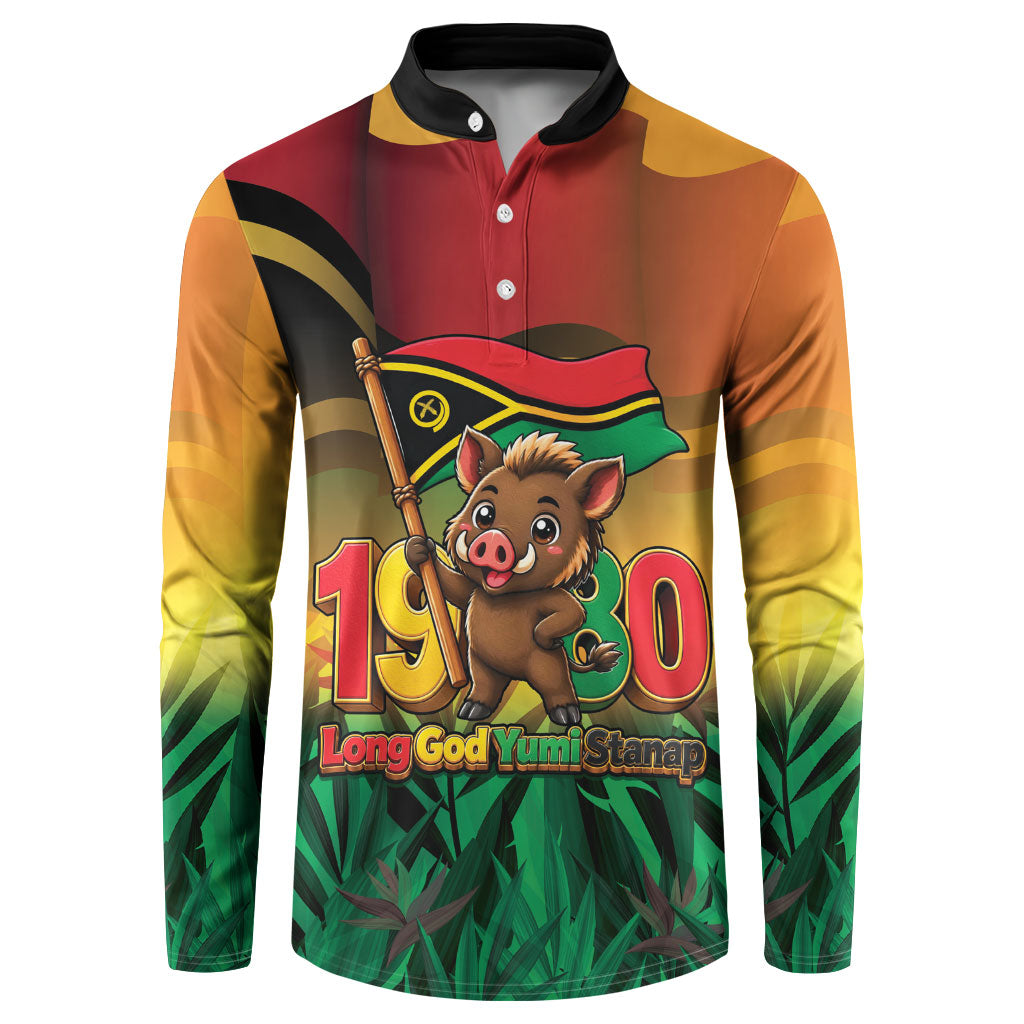 Vanuatu Independence Day Button Sweatshirt Chibi Boar Proud To Be A Ni-Van LT14 Multicolor - Polynesian Pride