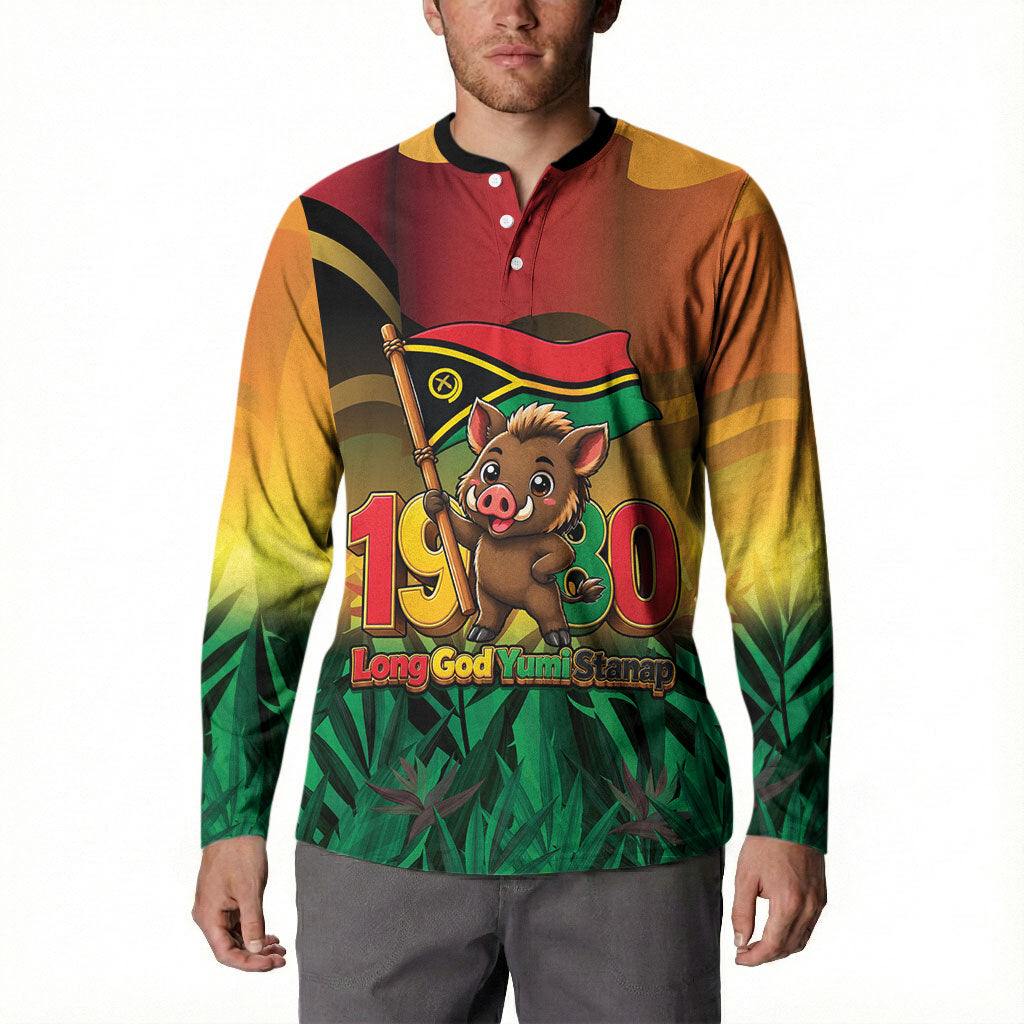 Vanuatu Independence Day Button Sweatshirt Chibi Boar Proud To Be A Ni-Van LT14 - Polynesian Pride