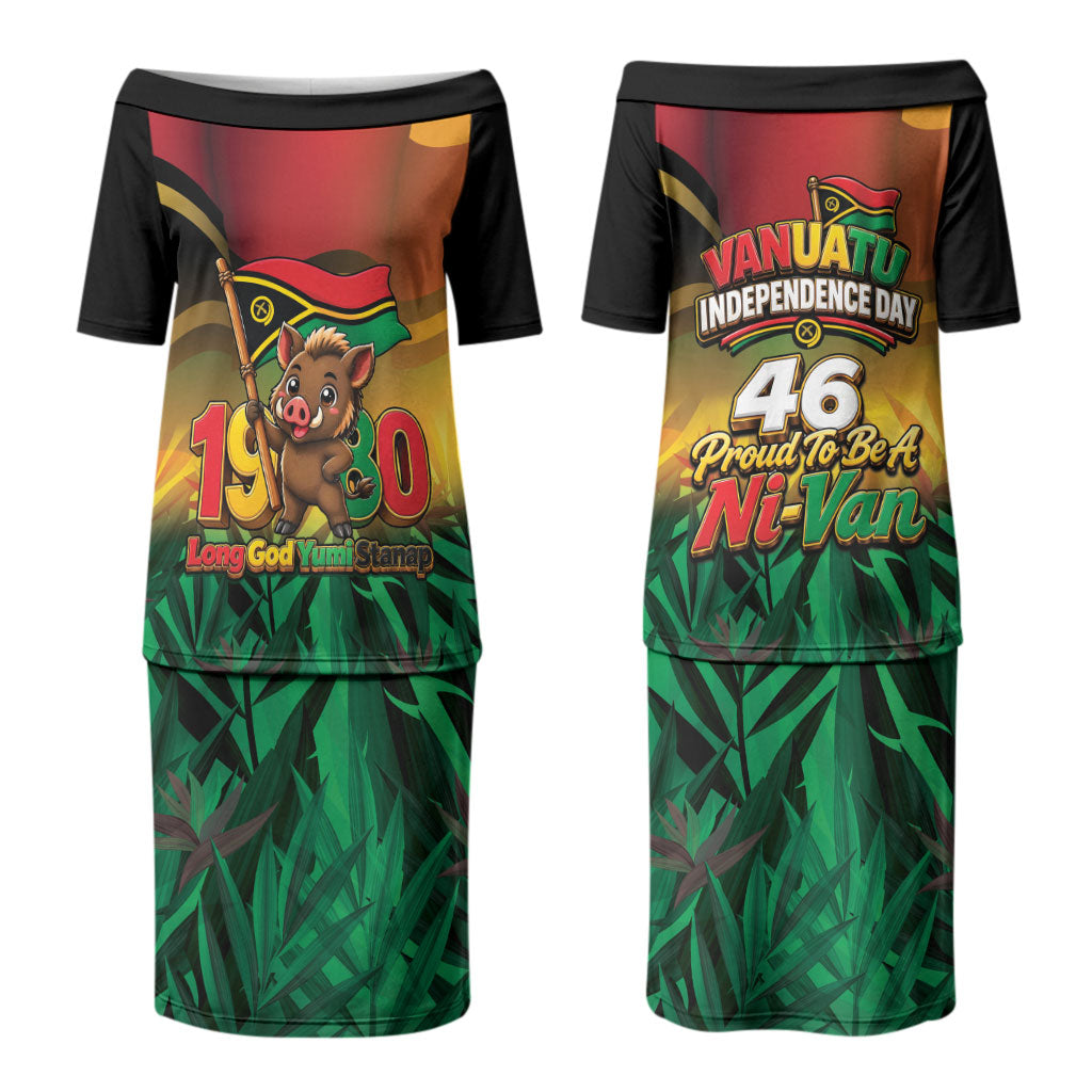 Vanuatu Independence Day Couples Matching Puletasi and Hawaiian Shirt Chibi Boar Proud To Be A Ni-Van LT14 - Polynesian Pride