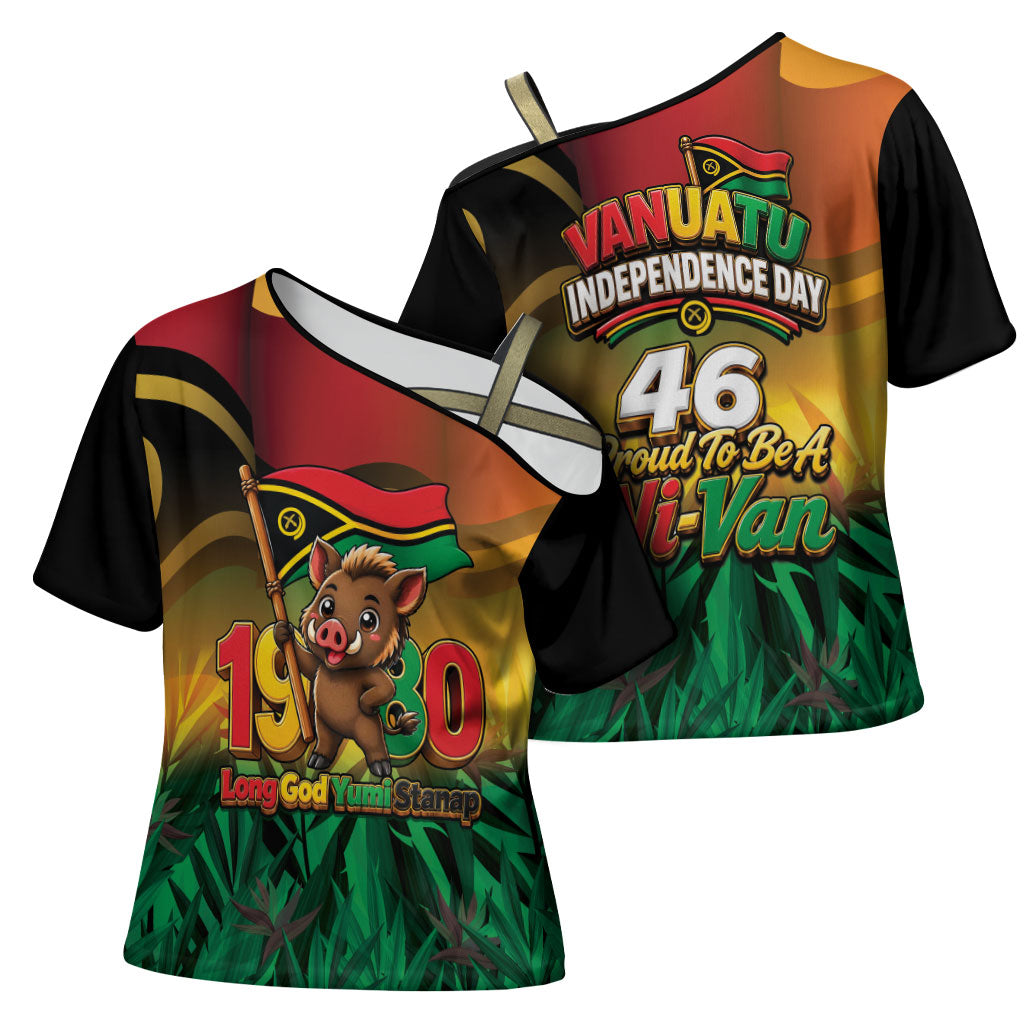 Vanuatu Independence Day Cross Shoulder Shirt Chibi Boar Proud To Be A Ni-Van