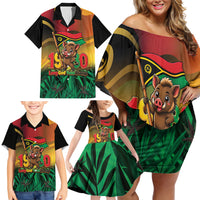 Vanuatu Independence Day Family Matching Off Shoulder Short Dress and Hawaiian Shirt Chibi Boar Proud To Be A Ni-Van