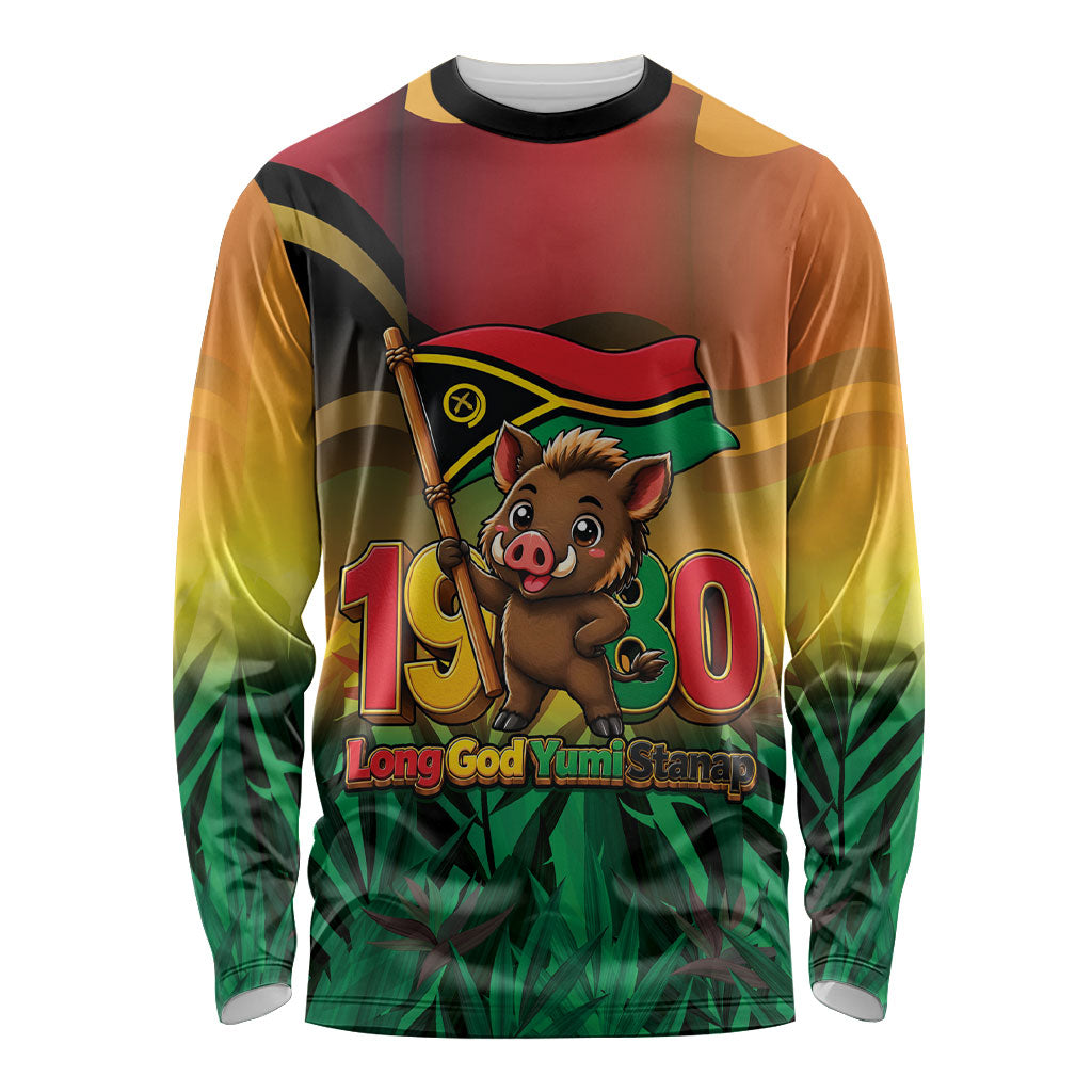 Vanuatu Independence Day Long Sleeve Shirt Chibi Boar Proud To Be A Ni-Van