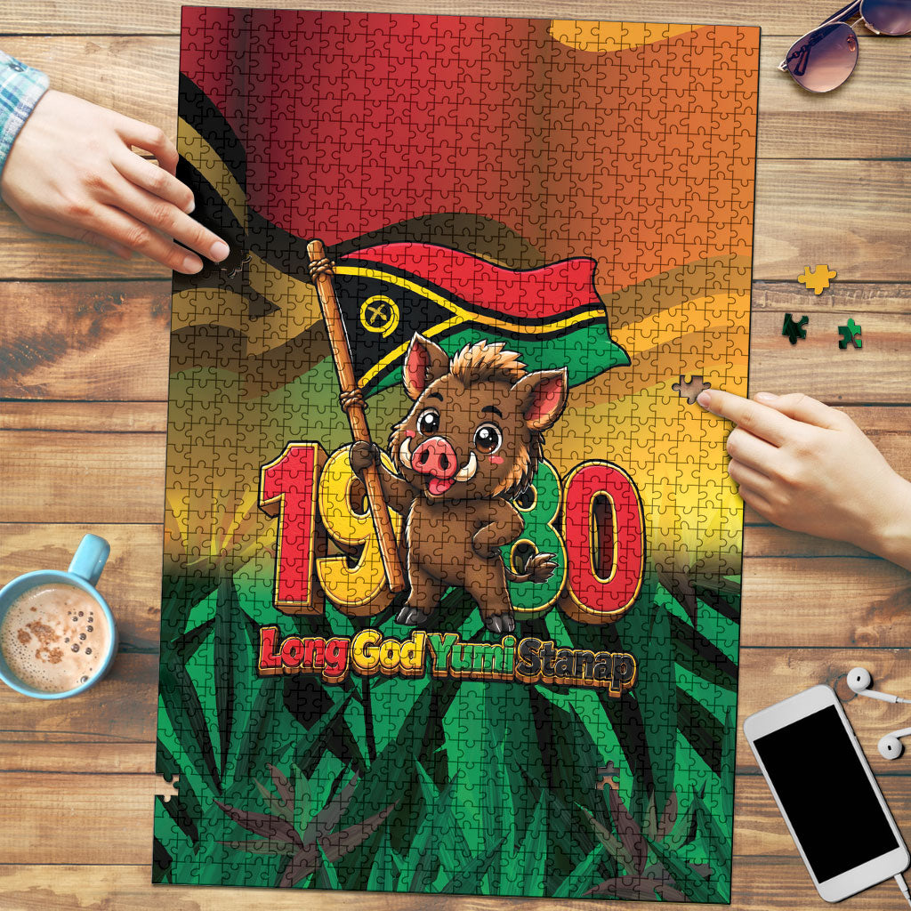 Vanuatu Independence Day Puzzle Chibi Boar Proud To Be A Ni-Van LT14 Multicolor - Polynesian Pride