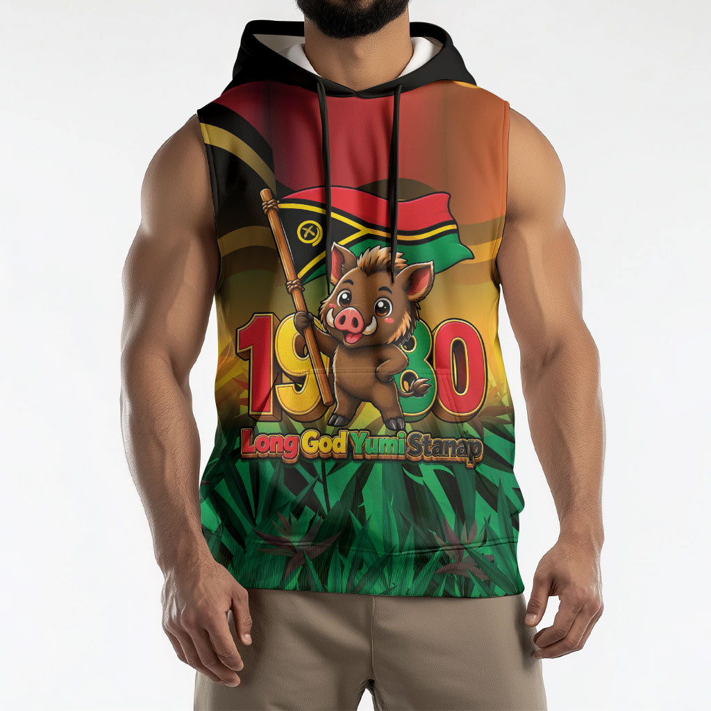Vanuatu Independence Day Sleeveless Hoodie Chibi Boar Proud To Be A Ni-Van