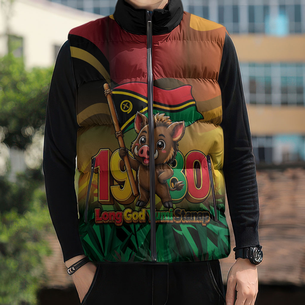 Vanuatu Independence Day Sleeveless Puffer Jacket Chibi Boar Proud To Be A Ni-Van LT14 - Polynesian Pride