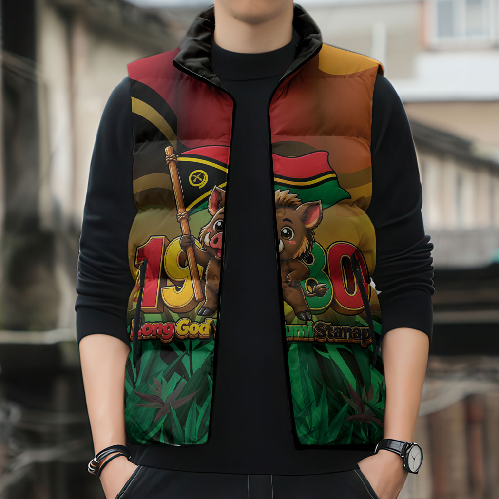 Vanuatu Independence Day Sleeveless Puffer Jacket Chibi Boar Proud To Be A Ni-Van LT14 - Polynesian Pride