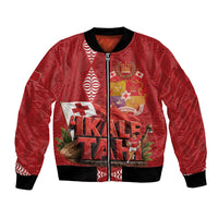 Tonga Rugby Custom Bomber Jacket 2026 Go Ikale Tahi Ngatu Pattern LT14 Unisex Red - Polynesian Pride