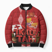 Tonga Rugby Custom Bomber Puffer Jacket 2026 Go Ikale Tahi Ngatu Pattern LT14 Unisex Red - Polynesian Pride