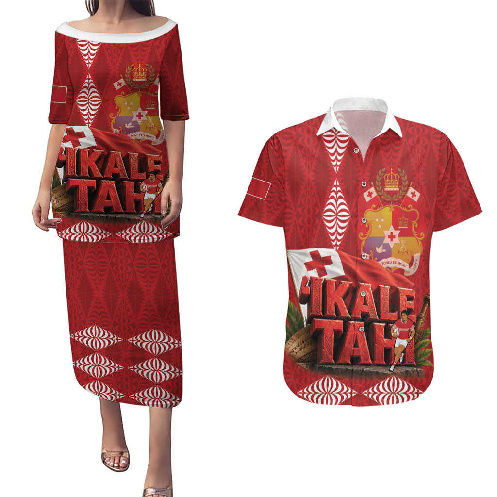 Tonga Rugby Custom Couples Matching Puletasi and Hawaiian Shirt 2026 Go Ikale Tahi Ngatu Pattern