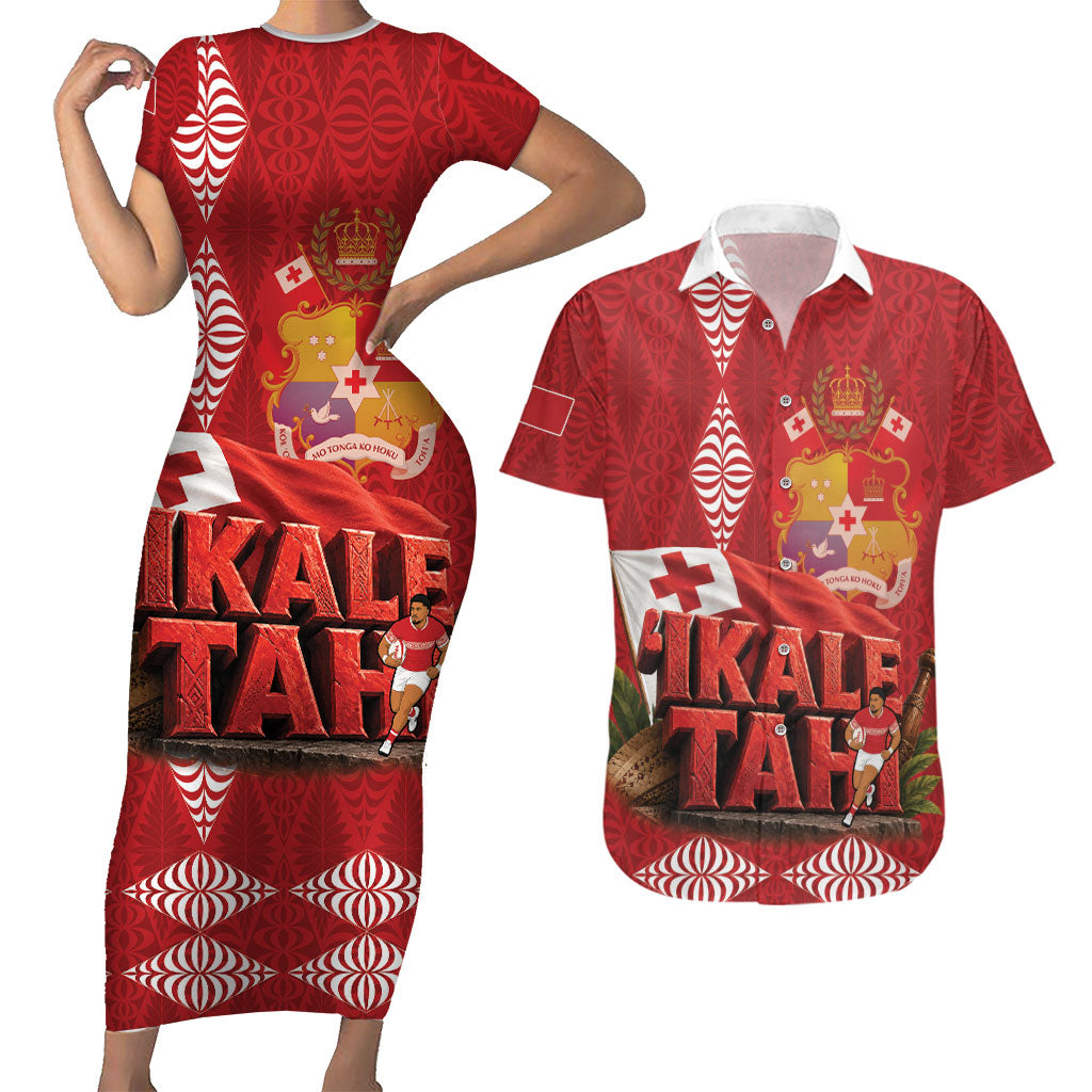 Tonga Rugby Custom Couples Matching Short Sleeve Bodycon Dress and Hawaiian Shirt 2026 Go Ikale Tahi Ngatu Pattern