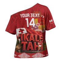 Tonga Rugby Custom Cross Shoulder Shirt 2026 Go Ikale Tahi Ngatu Pattern LT14 - Polynesian Pride
