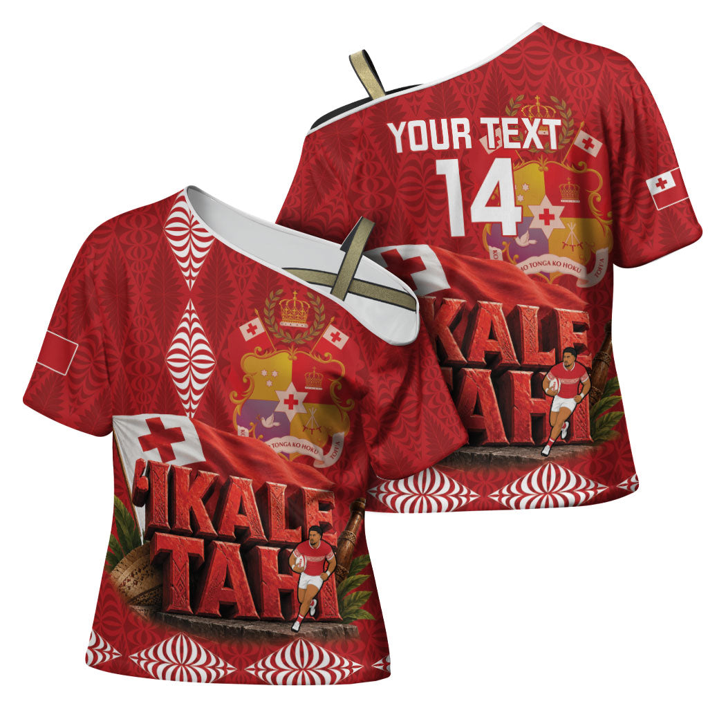 Tonga Rugby Custom Cross Shoulder Shirt 2026 Go Ikale Tahi Ngatu Pattern LT14 - Polynesian Pride