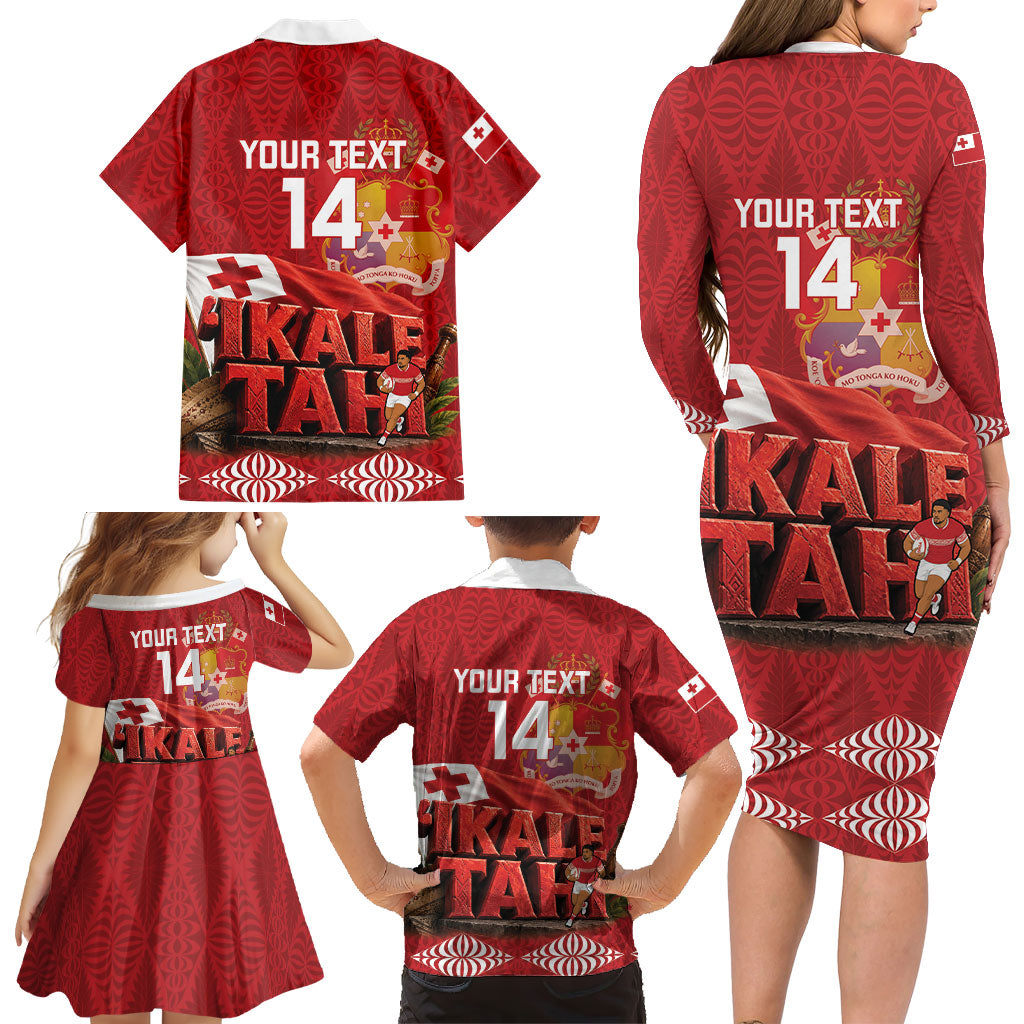 Tonga Rugby Custom Family Matching Long Sleeve Bodycon Dress and Hawaiian Shirt 2026 Go Ikale Tahi Ngatu Pattern
